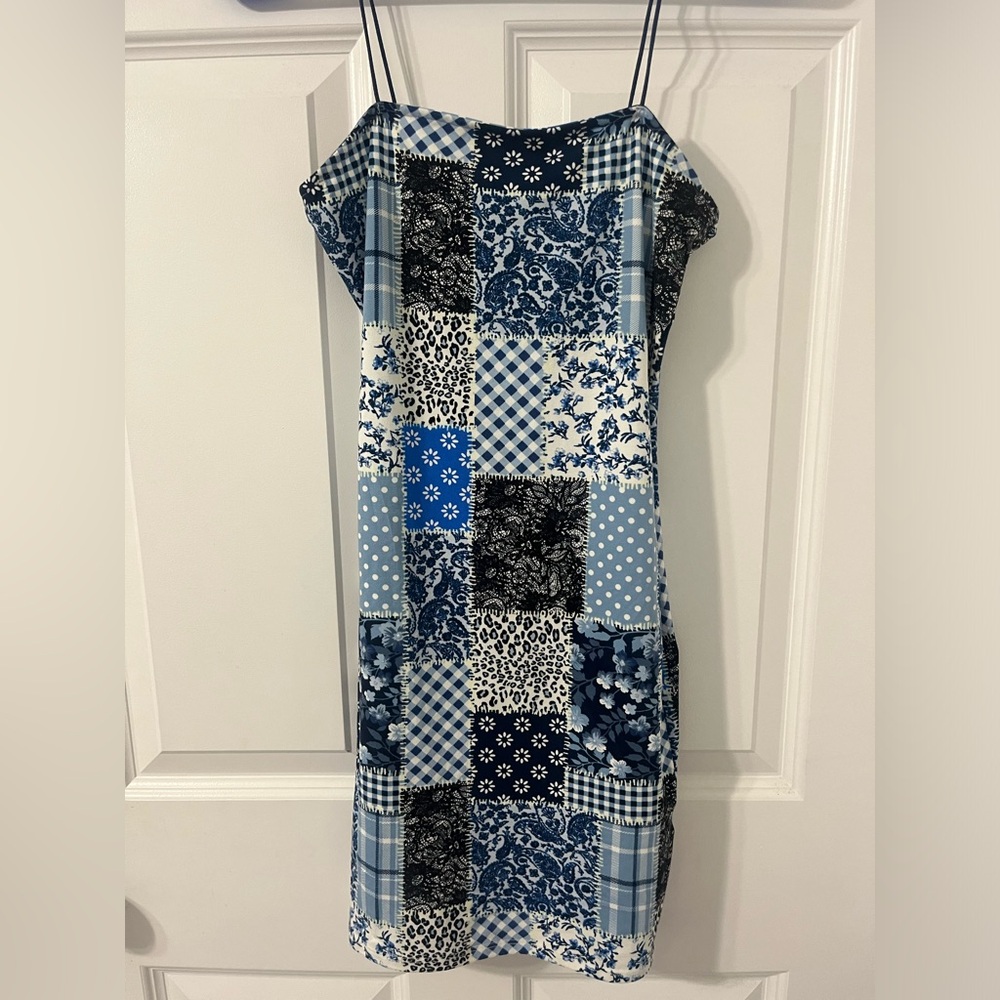 blue patchwork bodycon dress